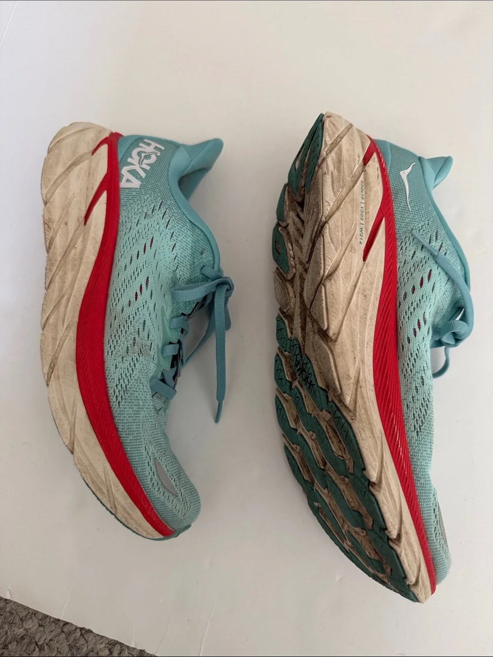 Hoka Women's Light Teal and Red Running Shoes size 9B